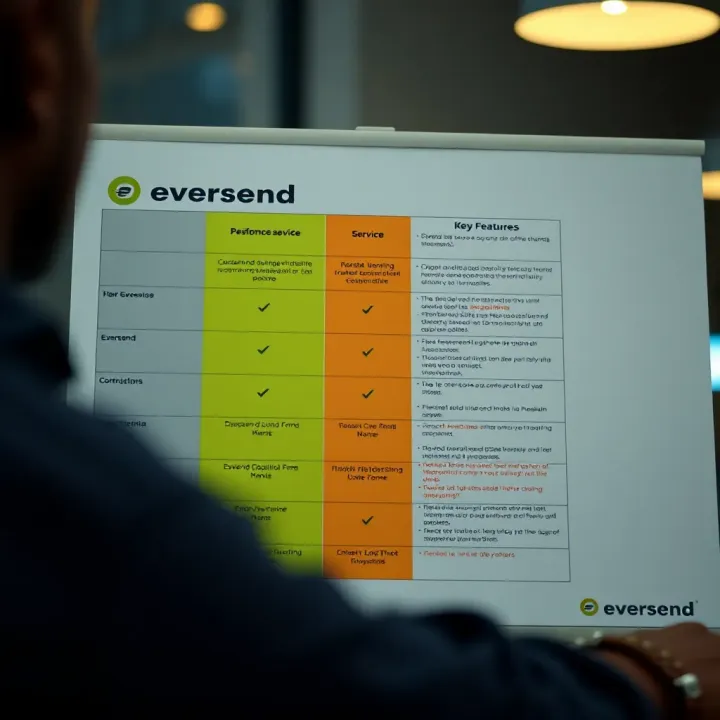 Comparison chart showing Eversend alongside other financial platforms highlighting key service features