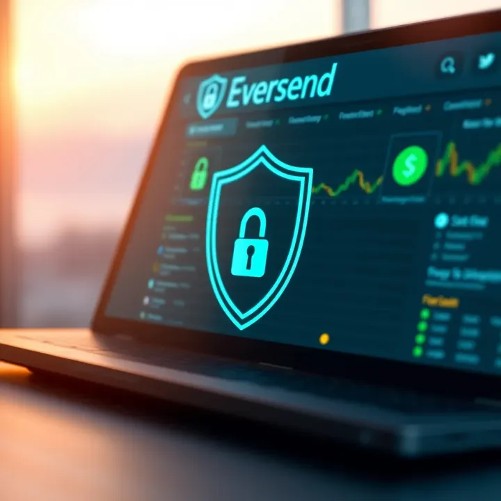 Secure digital platform with shield and lock icons representing safety in financial transactions