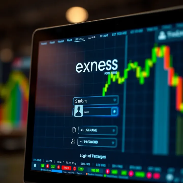 Secure login interface displaying username and password fields on Exness platform
