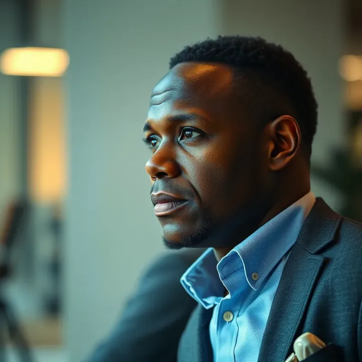 Uche Paragon in a Reflective Moment Portrait of Uche Paragon showcasing a thoughtful expression during an interview