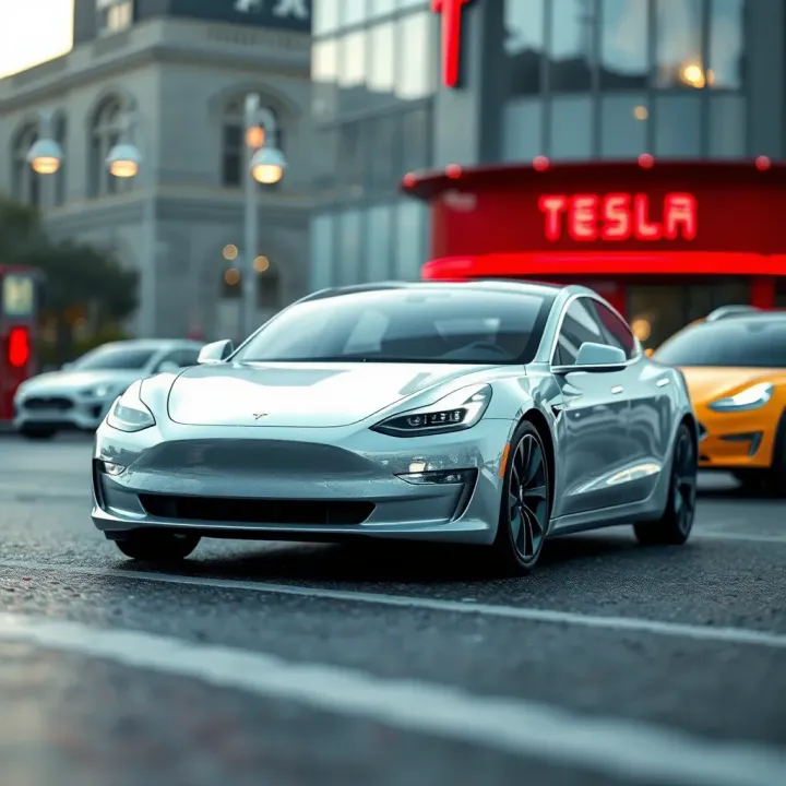 Illustration of factors influencing Tesla stock including market conditions, innovation, and earnings reports