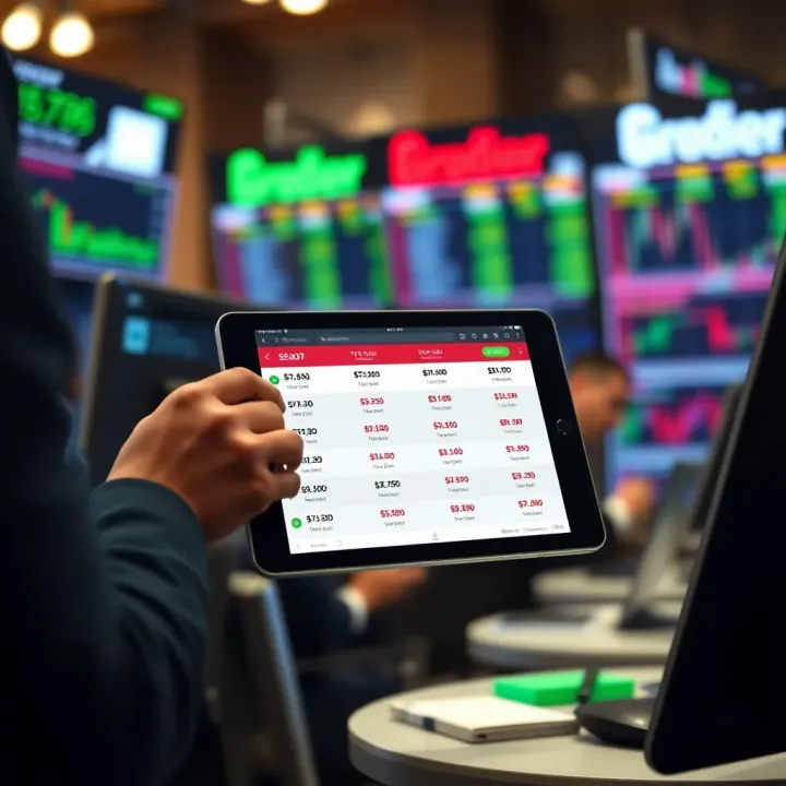 Illustration showing a trader comparing different proprietary trading firm challenge costs on a digital device