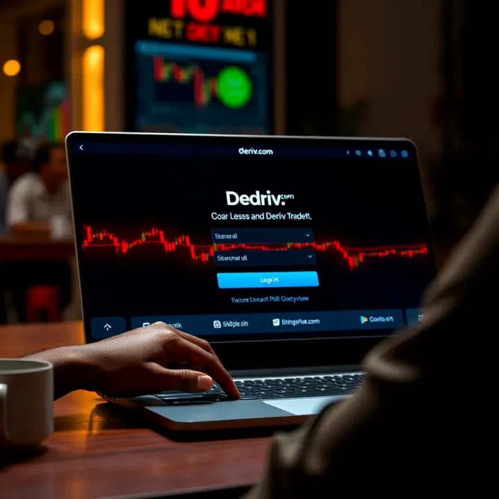 User logging into Deriv.com on a laptop with secure login interface