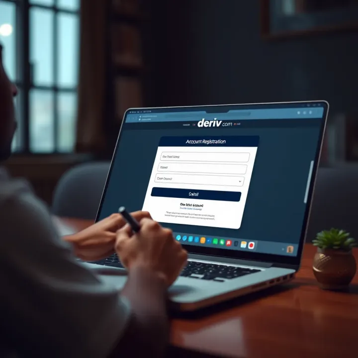 User filling out online registration form on a laptop for Deriv trading account