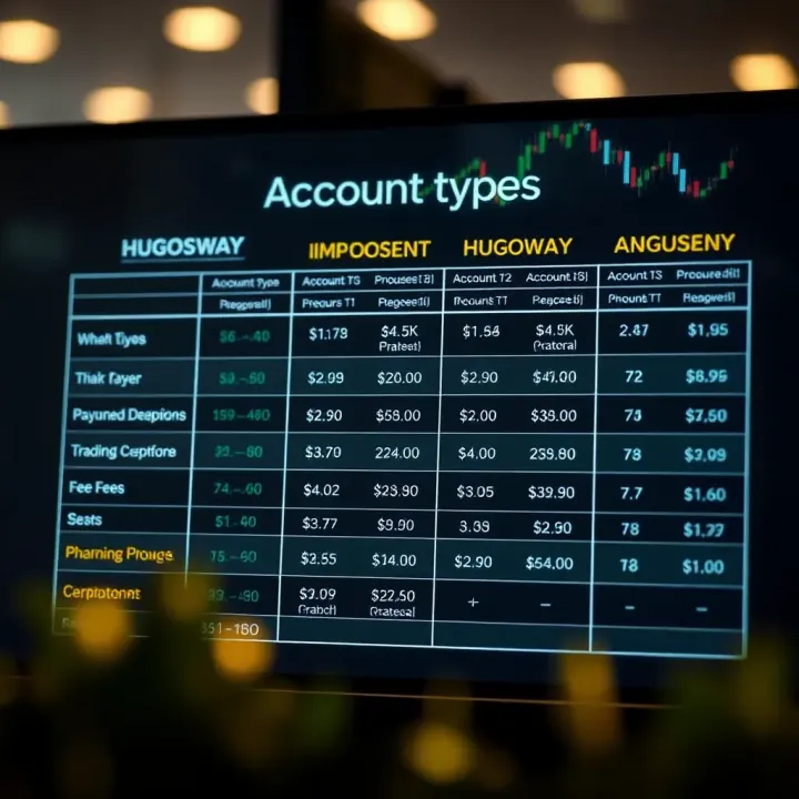 Comparison chart of Hugosway account types and associated fees