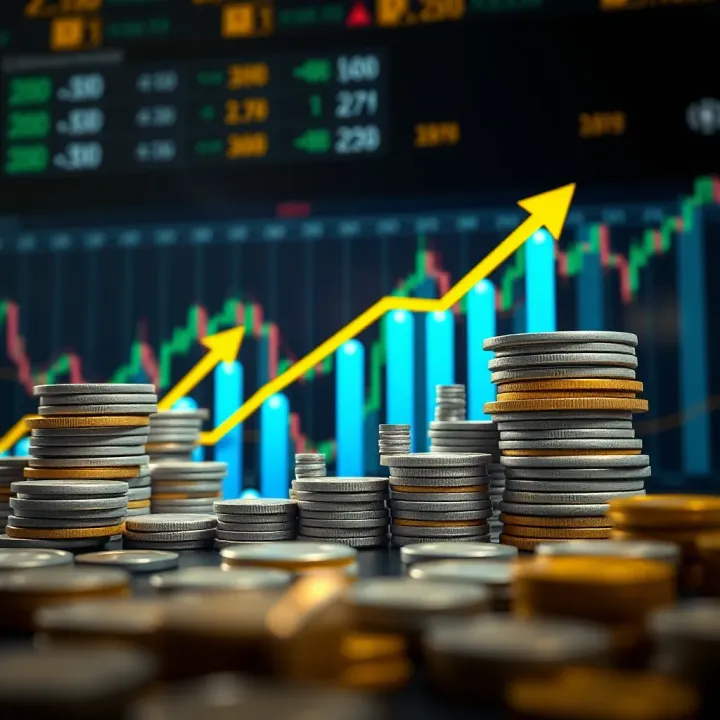 Illustration of financial growth with currency stacks and upward arrows