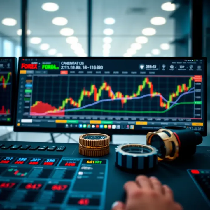 Diagram showing forex trading platform interface with charts and trading tools