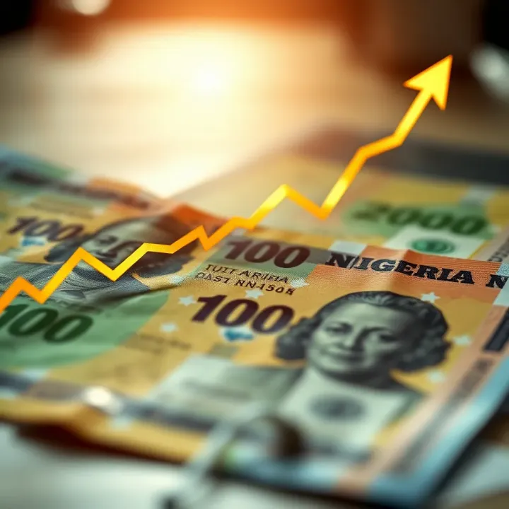Financial graph showing upward market trends overlaid on Nigerian currency notes