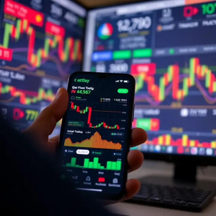 Smartphone displaying a variety of financial market charts and trading options