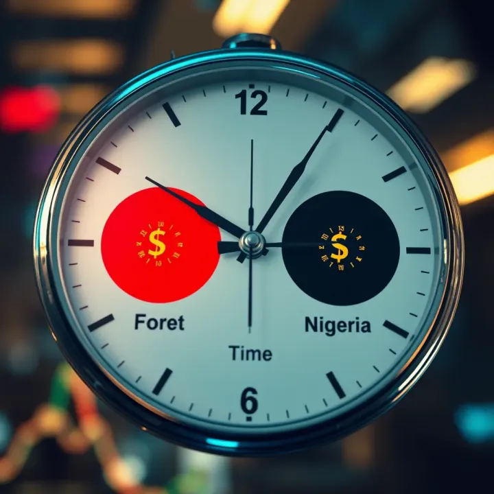 Correlation of New York Trading Hours with Nigerian Local Time for Forex Trading Clock graphic showing the correlation between New York trading hours and Nigerian local time zones for forex activity