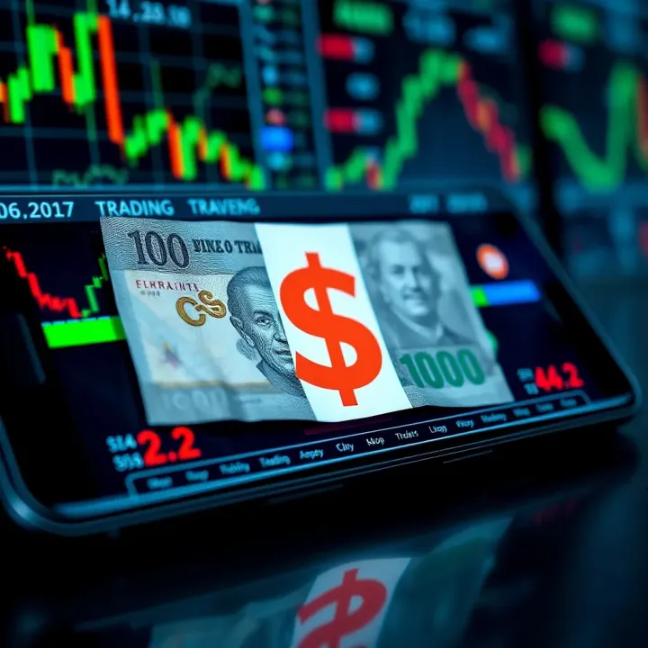 Integration of Nigerian Currency in Digital Binary Trading Platforms Abstract graphic of Nigerian currency symbol next to digital trading symbols on a sleek device screen