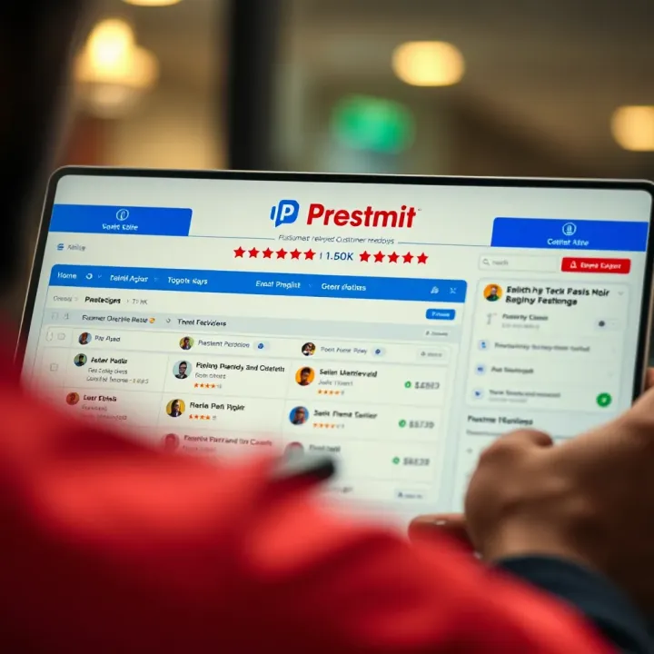 Analyzing User Feedback and Trustworthiness of Prestmit Customer review interface highlighting user experiences and ratings on a fintech app
