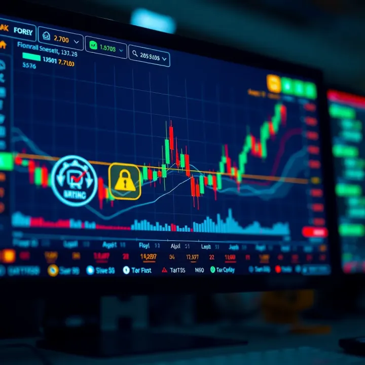 Digital interface showing safe trading practices and risk assessment icons for forex trading