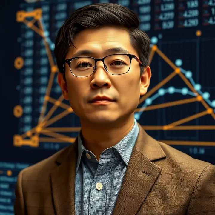 Portrait of Samson Mow with blockchain technology background