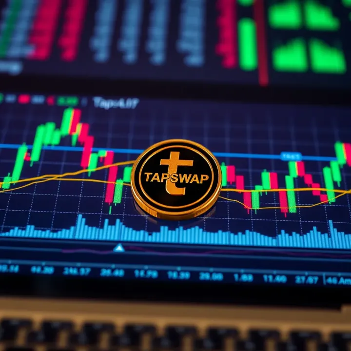 Tapswap Token Launch on Digital Trading Platform Illustration of a digital trading platform showing Tapswap token launch on a virtual stock chart