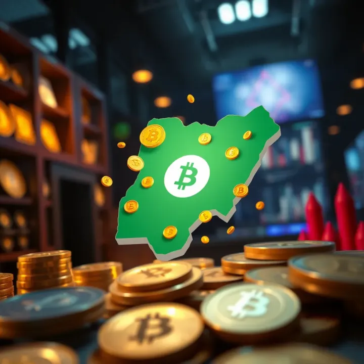 Impact of Tapswap Listing on Nigerian Cryptocurrency Market Conceptual graphic representing the Nigerian cryptocurrency market with digital currency icons and a map of Nigeria