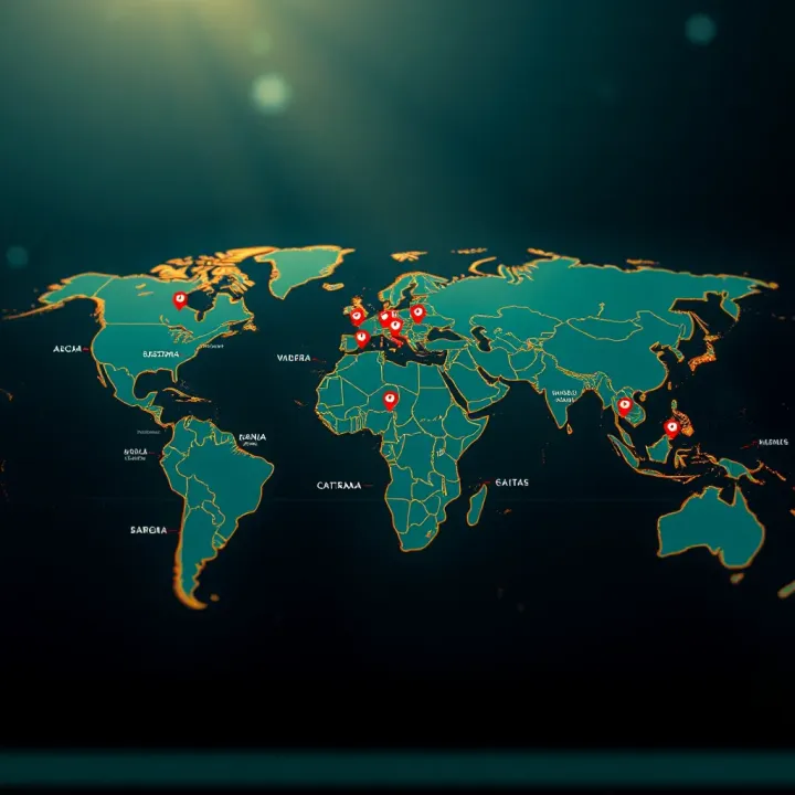 Global map highlighting prominent forex broker headquarters across different continents