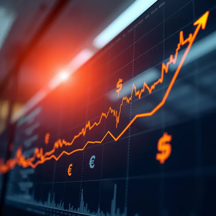 Graph showing upward forex trading trends and currency symbols in a financial market context