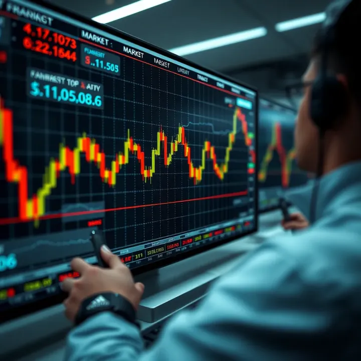 Graph displaying automated trading system analyzing financial market trends on digital interface