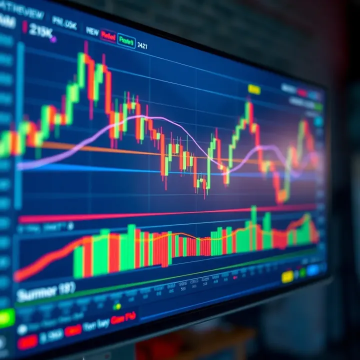 TradingView advanced charting interface showing candlestick patterns and technical indicators for market analysis