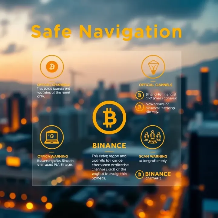 Graphic illustrating safe navigation through Binance Telegram groups highlighting official channels and scam warnings