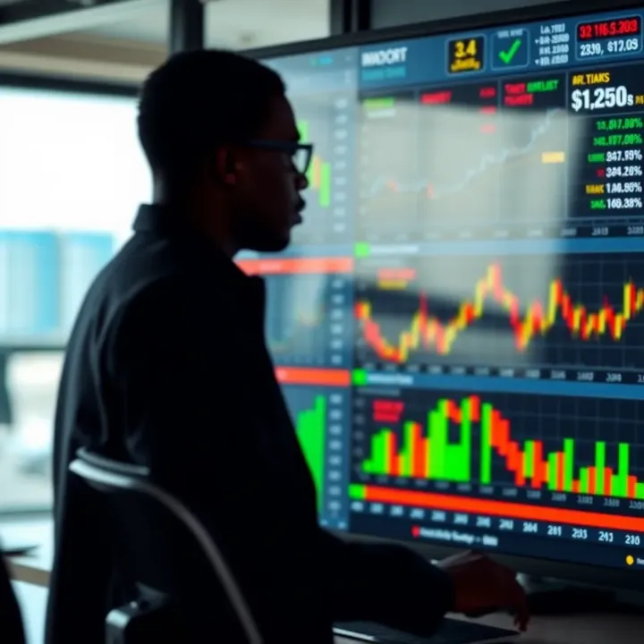 Risk Management and Legal Insights for Nigerian Traders Illustration of a digital dashboard displaying binary options trading risks and legal considerations