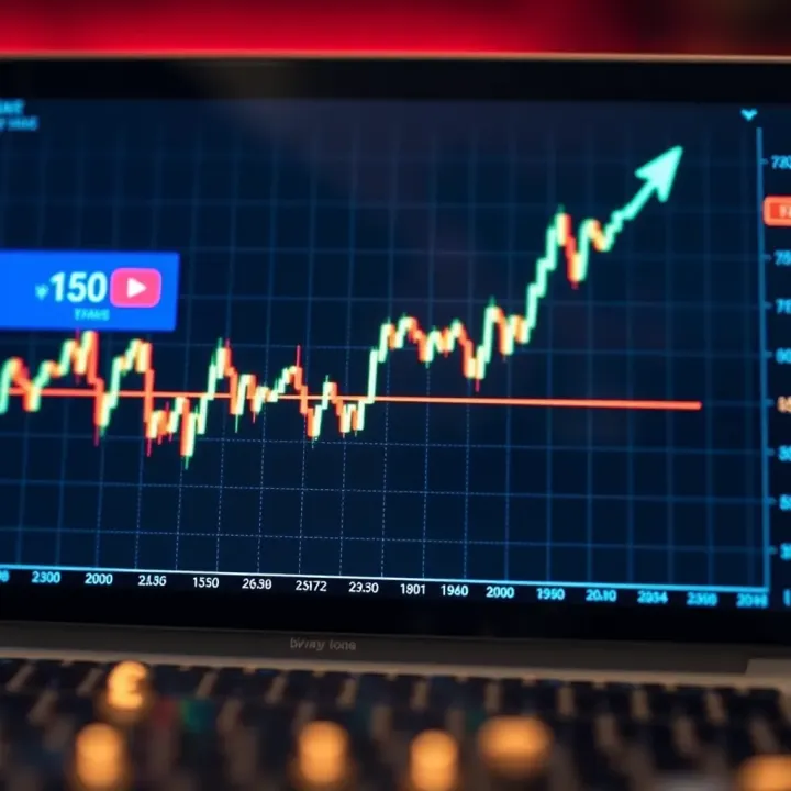 Graph showing upward and downward trends in binary options trading with currency symbols