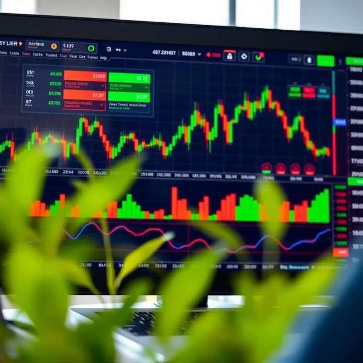 Graphical interface displaying various binary options trading charts and market trends