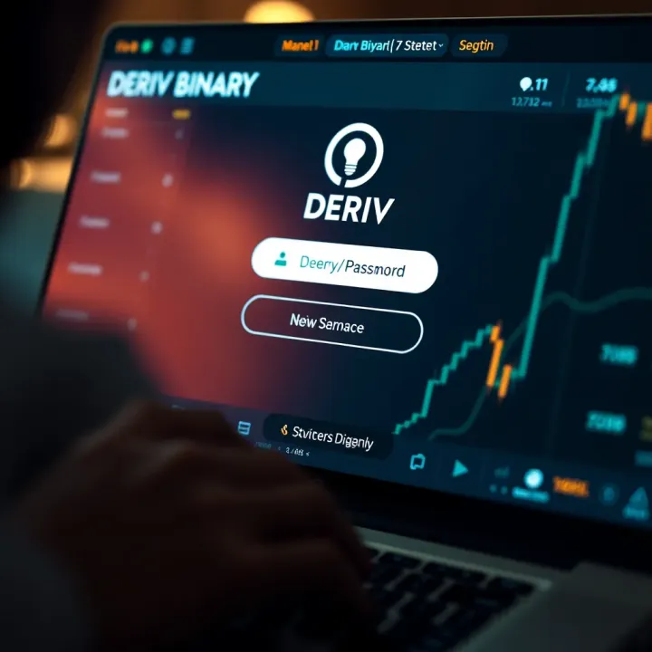 User interface showing the Deriv Binary login screen with username and password fields