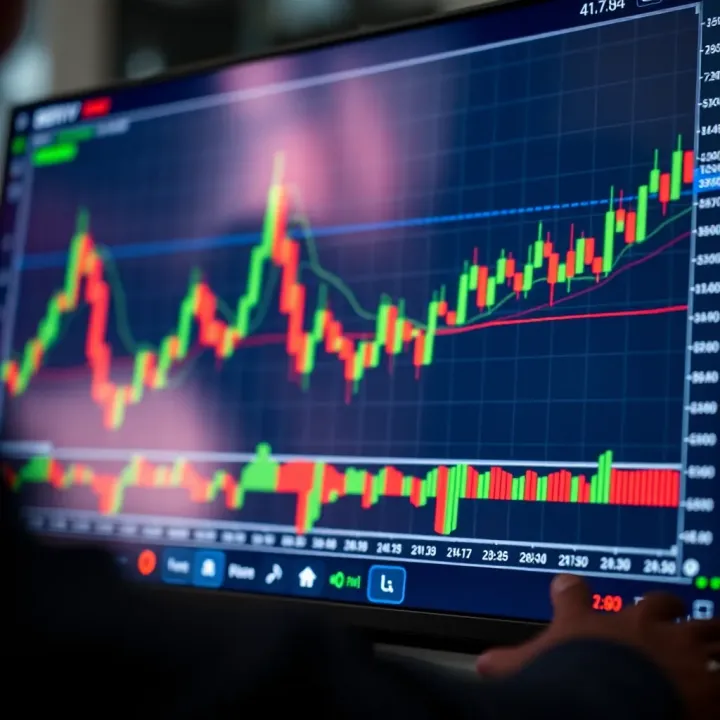 Deriv Binary Options Chart with Technical Analysis on Trading Platform Chart displaying Deriv binary options with candlestick patterns and technical indicators on a trading platform