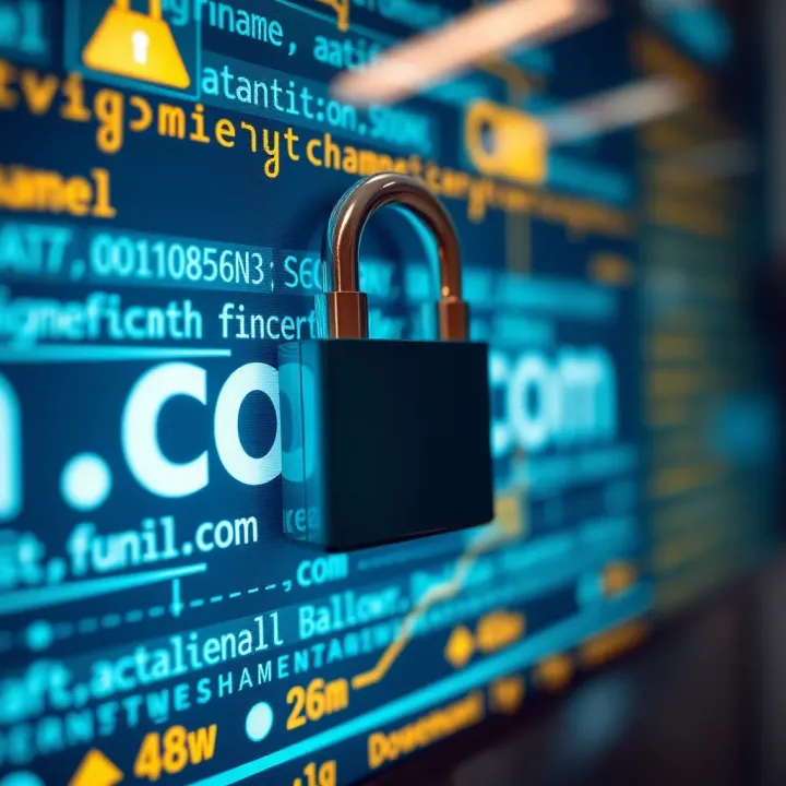 Domain Security and Management Essentials Visual representation of a secure digital lock over a domain name interface showcasing domain security measures