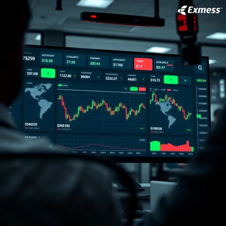 Dashboard view of Exness personal area showing account overview and trading tools