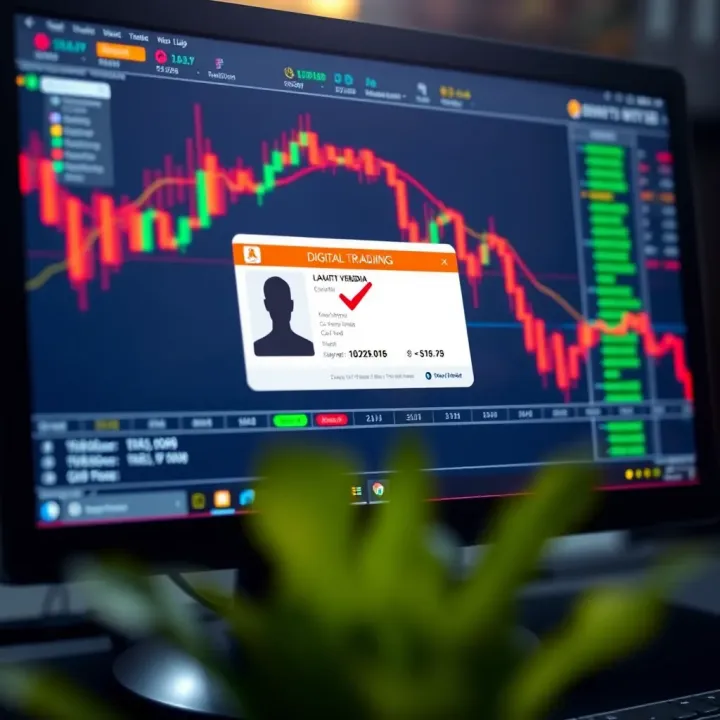 Secure digital verification on a computer screen with an ID card and checkmark symbol