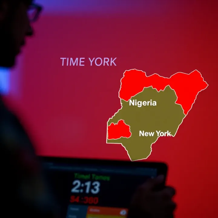 Map showing time zones between New York and Nigeria highlighting trading hours overlap