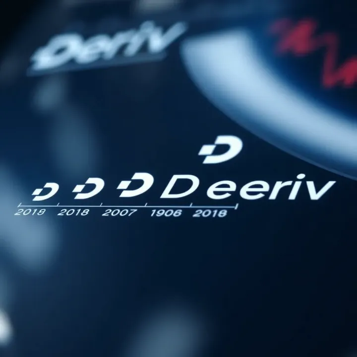 Evolution chart displaying the changes in the Deriv logo over time reflecting brand growth