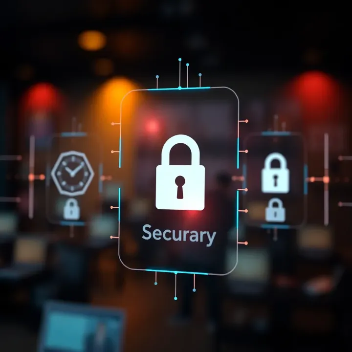 Secure login screen with digital security icons representing protection of user data on trade apps