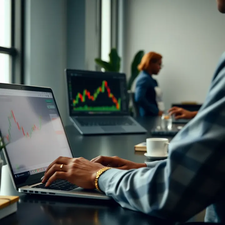 User engaging with a trading demo account interface on a modern laptop