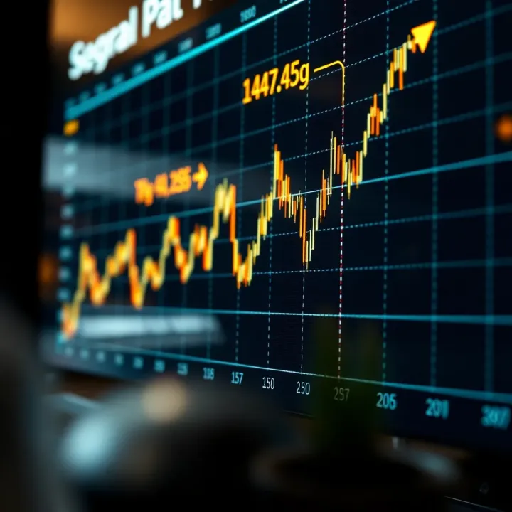 Graph showing upward and downward trends representing trading signals in financial markets