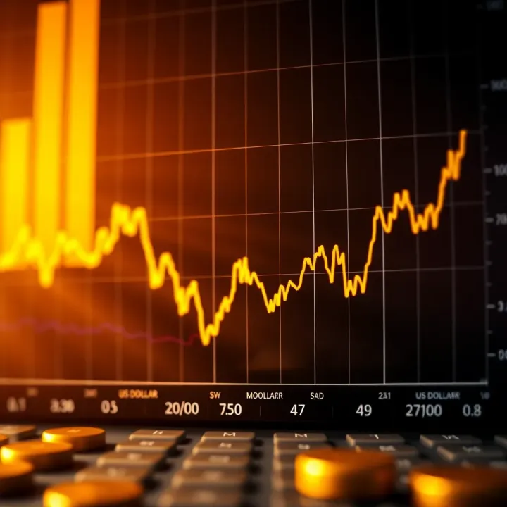 Graph depicting the fluctuating value of gold against the US dollar over time