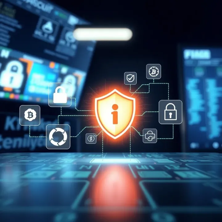 Illustration of secure digital wallet with security icons representing encryption and safe transactions