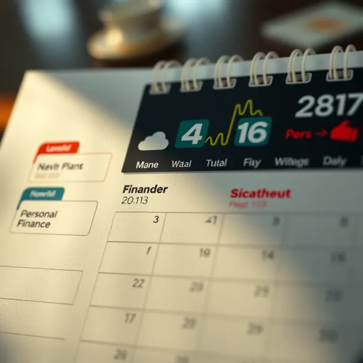 Calendar marked with plans and icons representing weather, finance, and personal appointments