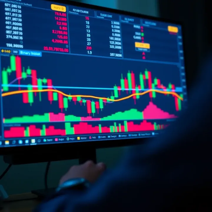 TradingView chart displaying candlestick patterns with technical indicators for binary options analysis