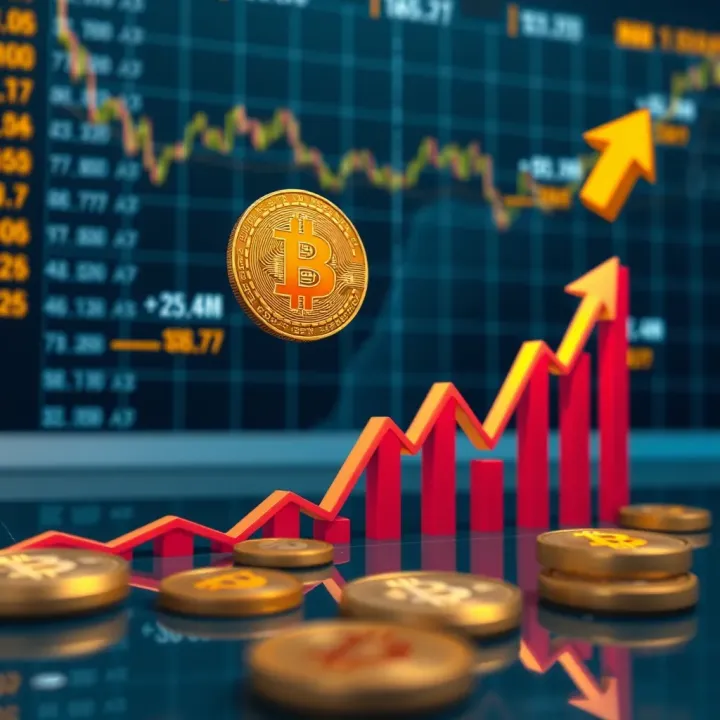 Bitcoin Market Growth and Price Trends Digital illustration of a rising Bitcoin graph with financial symbols and arrows depicting market growth
