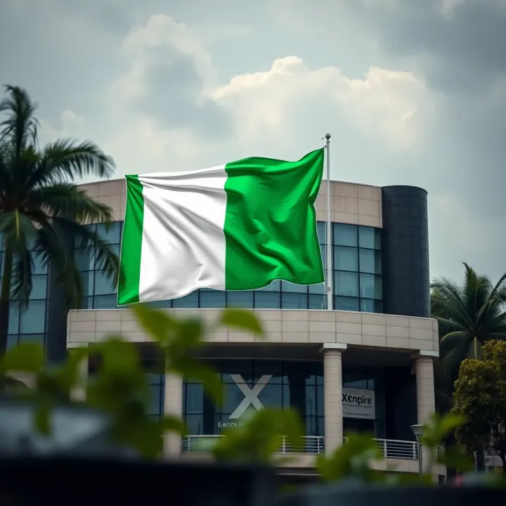 Illustration of a stock exchange building with the Nigerian flag symbolizing local market participation