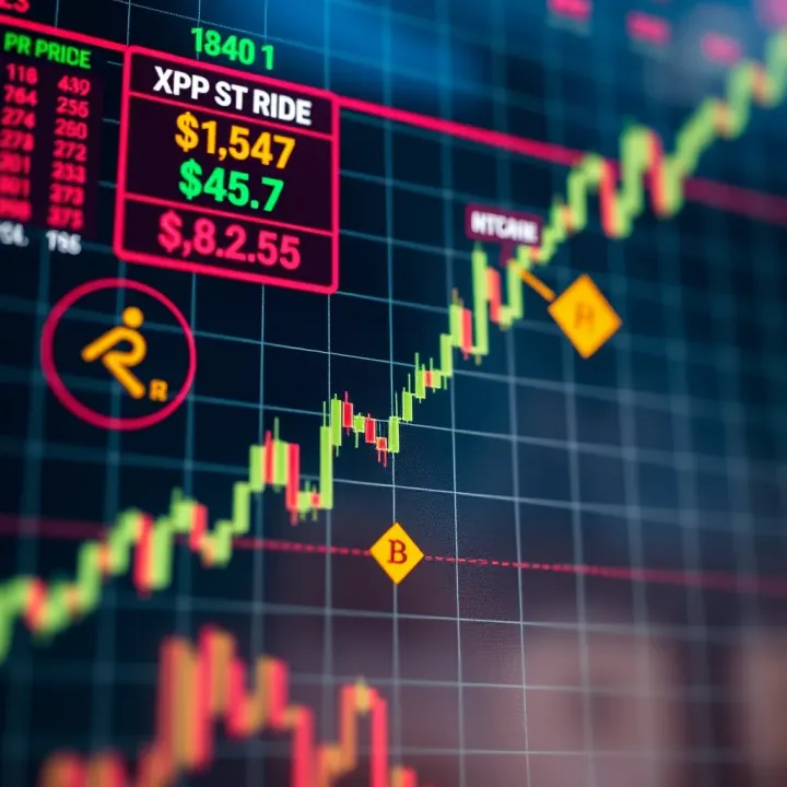 Graph showing XRP price trends with market influences and regulatory symbols